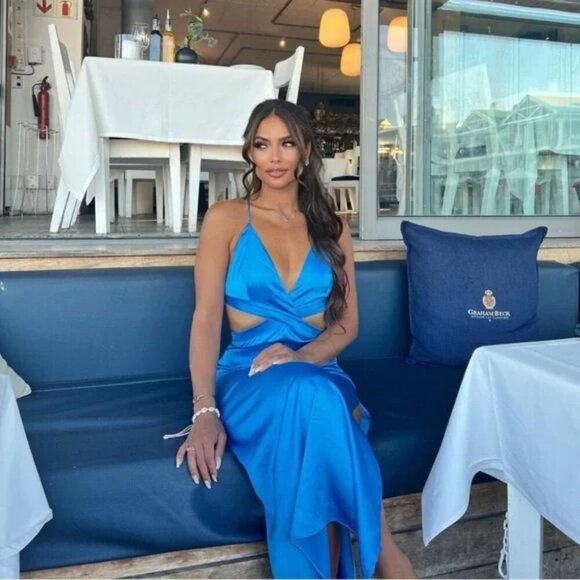 Zara Satin Effect Cut Out Maxi Dress Blue Bloggers Fav Size Small - Picture 14 of 14